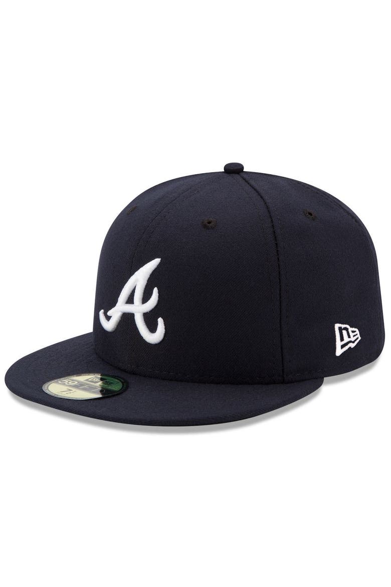 Men's New Era Navy Atlanta Braves Road Authentic Collection On-Field 59FIFTY Fitted Hat, Main, color, NAVY