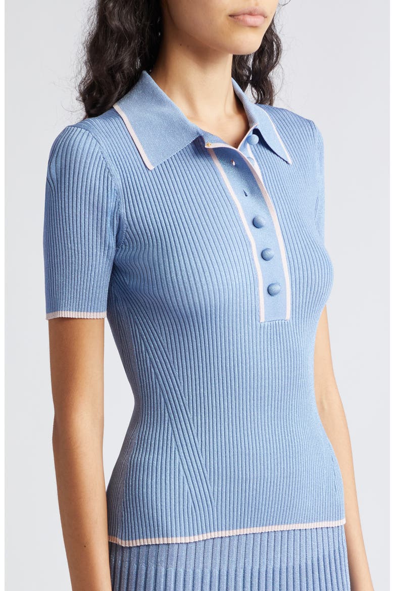 Metallic Rib Polo Sweater, Alternate, color, DENIM BLUE