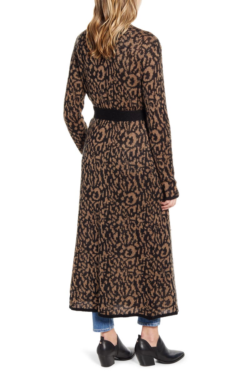 MOON RIVER Longline Leopard Jacquard Cardigan, Alternate, color,