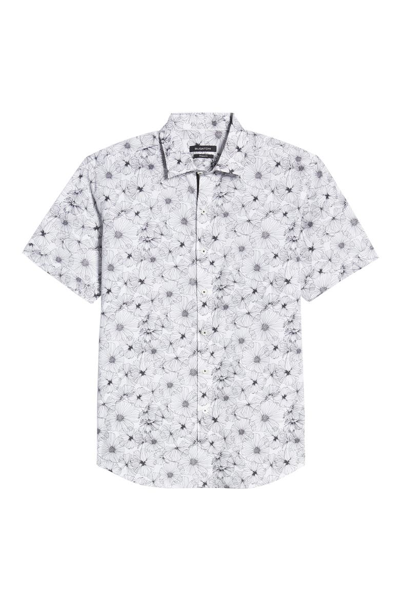 Shaped Fit Floral Print Button-Up Shirt, Alternate, color, WHITE