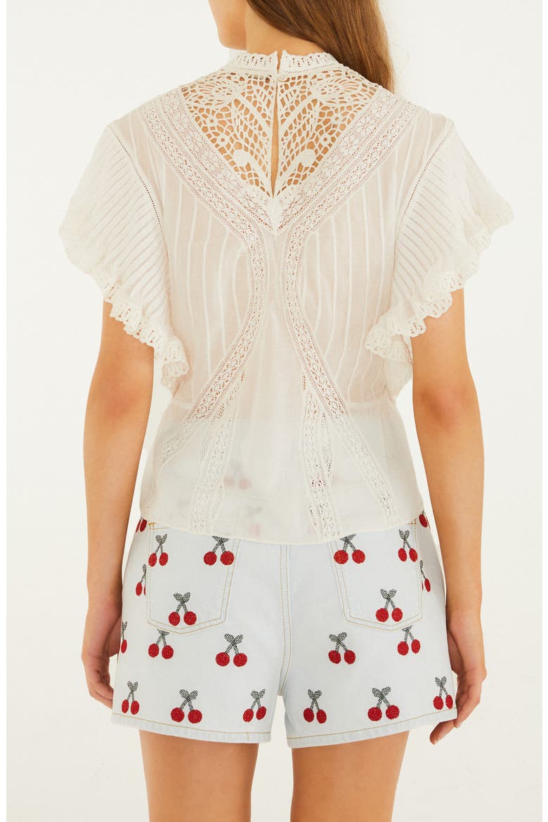 Organic Cotton Lace Inset Mock Neck Top, Alternate, color, OFF-WHITE