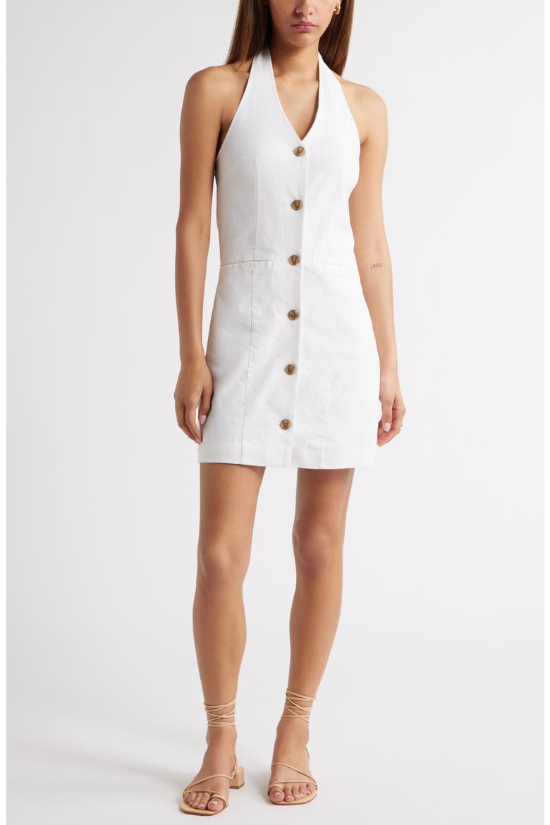 Halter Linen Blend Minidress, Main, color, WHITE
