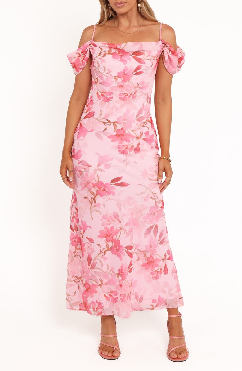 Petal & Pup Esther Floral Cold Shoulder Midi Dress, Main, color, Pink Floral