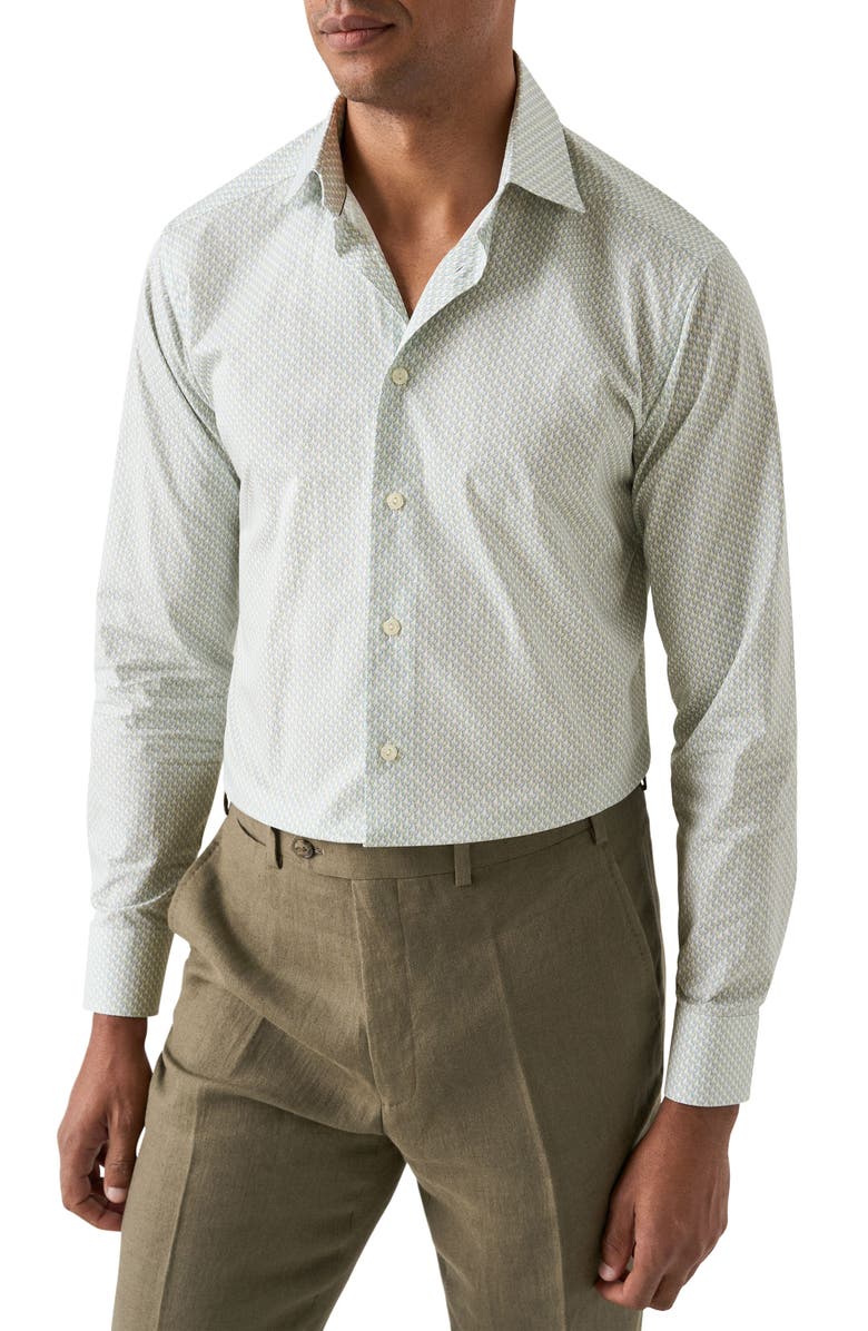 Eton Slim Fit Parrot Print Cotton Dress Shirt, Main, color, Green