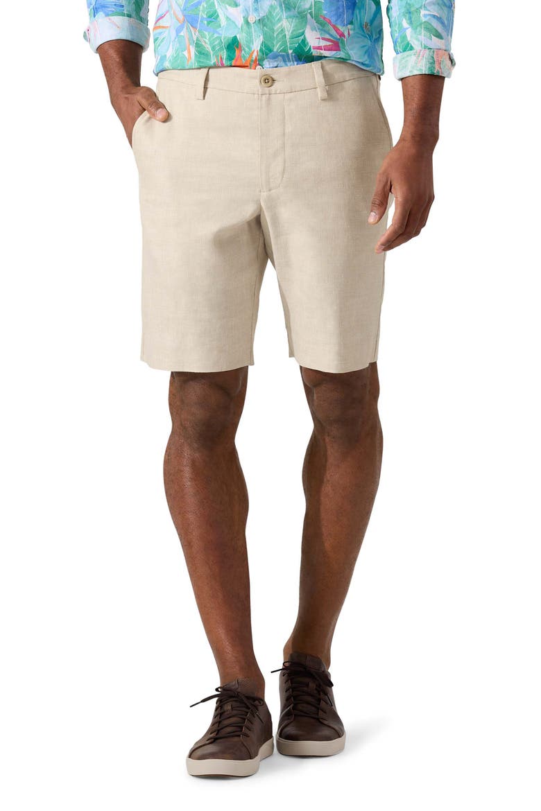 Lahaina Bay Flat Front Linen Blend Shorts, Main, color, STONE KHAKI