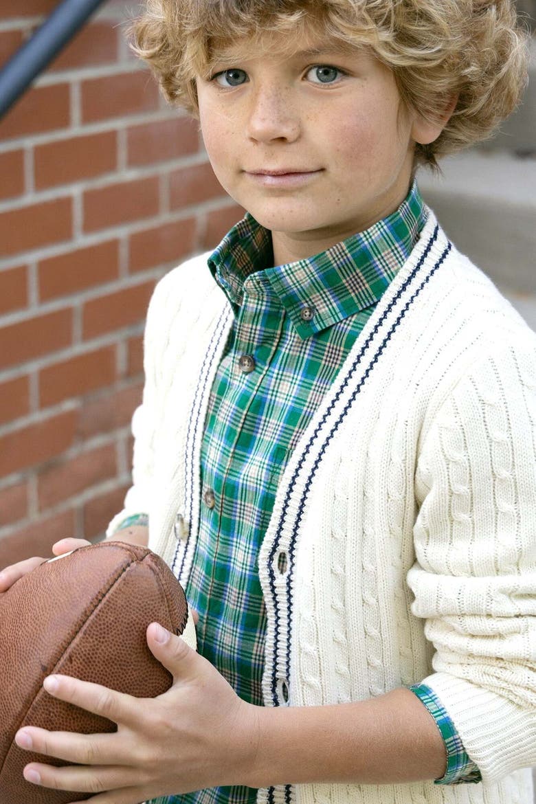 Kids' Long Sleeve Stretch Poplin Shirt, Alternate, color, Green Classic Plaid