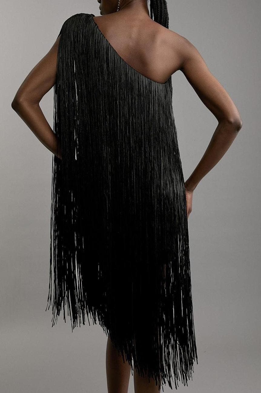 fringe asymmetrical dress Asymmetrical fringed midi-dress - Women