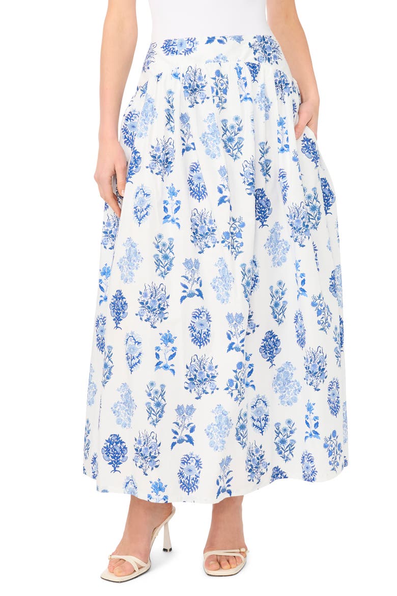 Floral Cotton Blend Maxi Skirt, Main, color, TWILIGHT BLUE