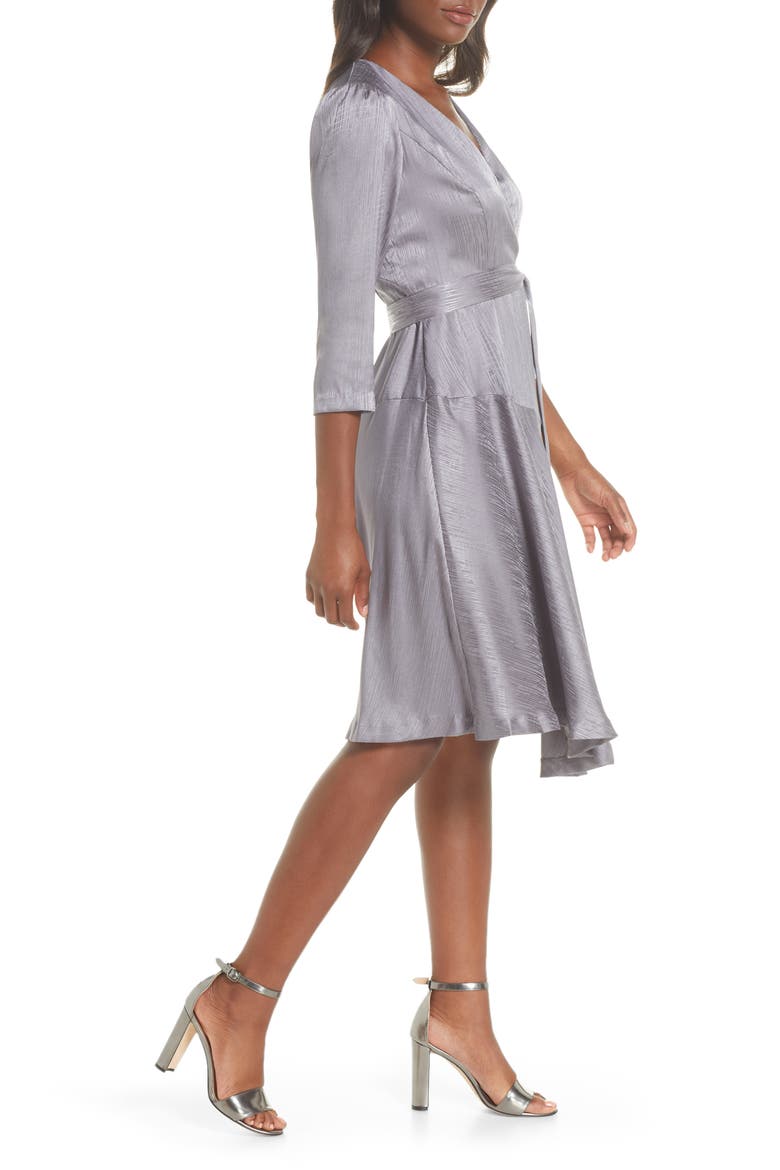 Jacquard Asymmetrical Faux Wrap Dress, Alternate, color, GUNMETAL