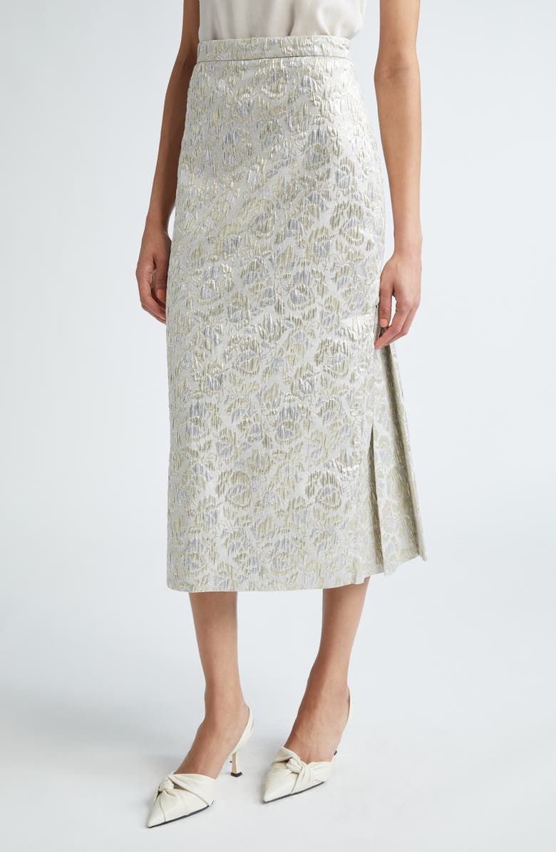 Erdem Pleated Back Floral Cloqué Midi Skirt, Main, color, 