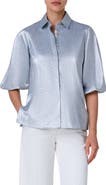 Akris punto Metallic Puff Sleeve Button-Up Shirt