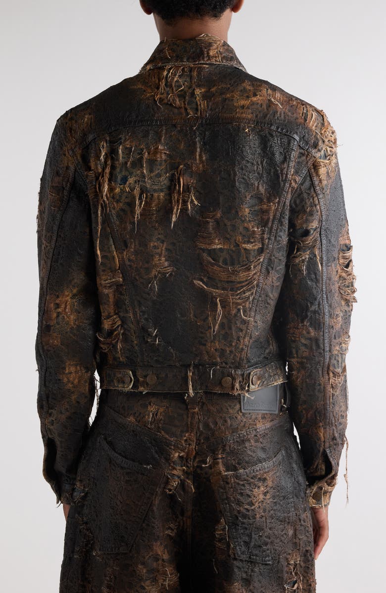 Acne Studios Distressed Monogram Coated Denim Jacket, Alternate, color,