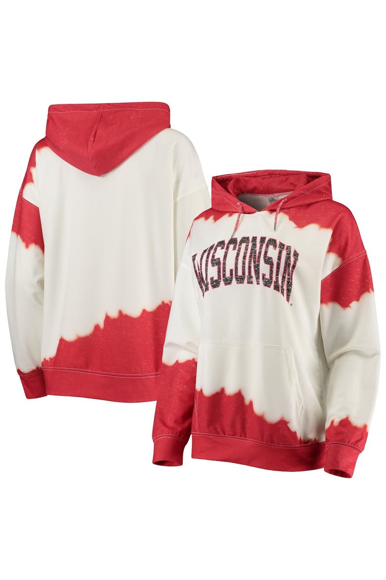 Women's Gameday Couture White/Red Wisconsin Badgers For the Fun Double Dip-Dyed Pullover Hoodie, Main, color, White