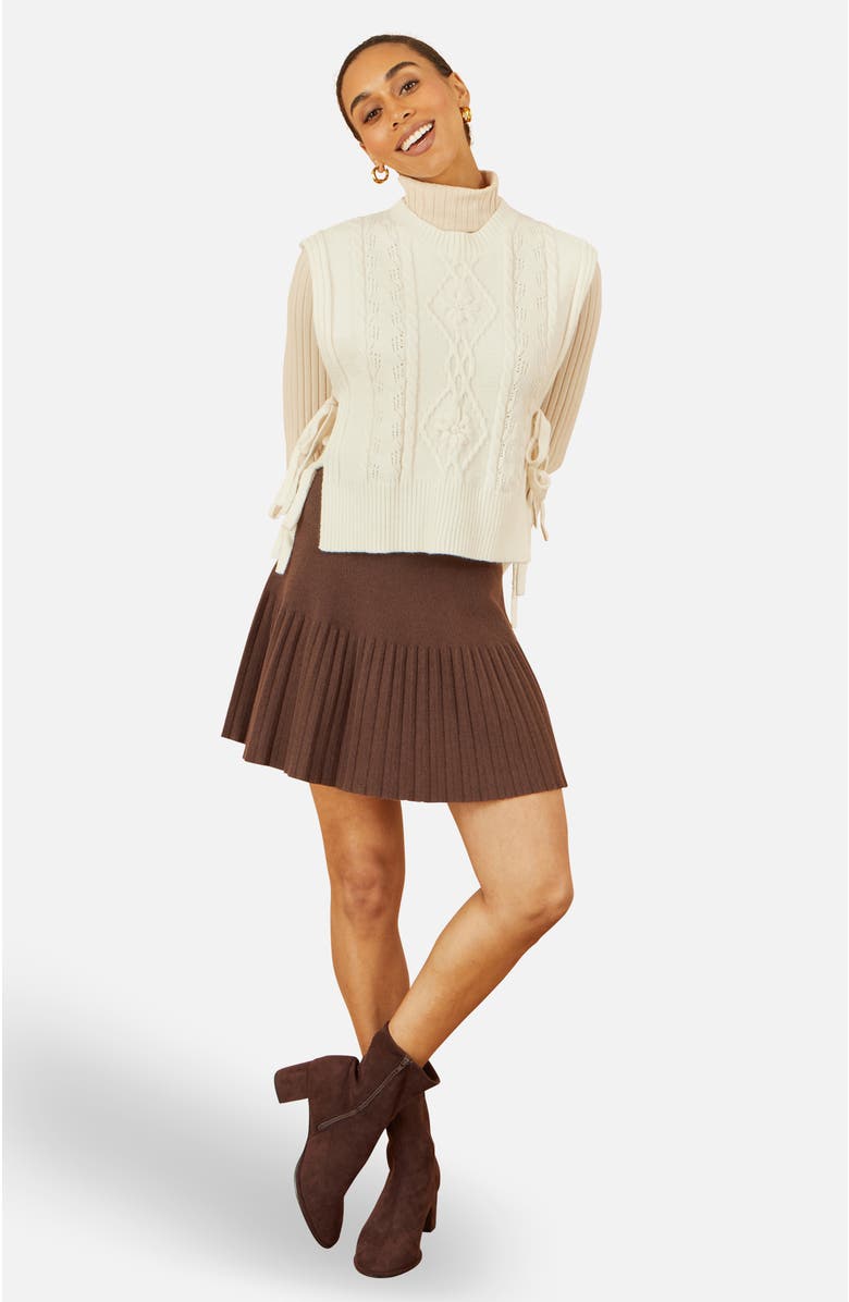 Yumi Knitted Pleated Mini Skirt, Alternate, color, Brown