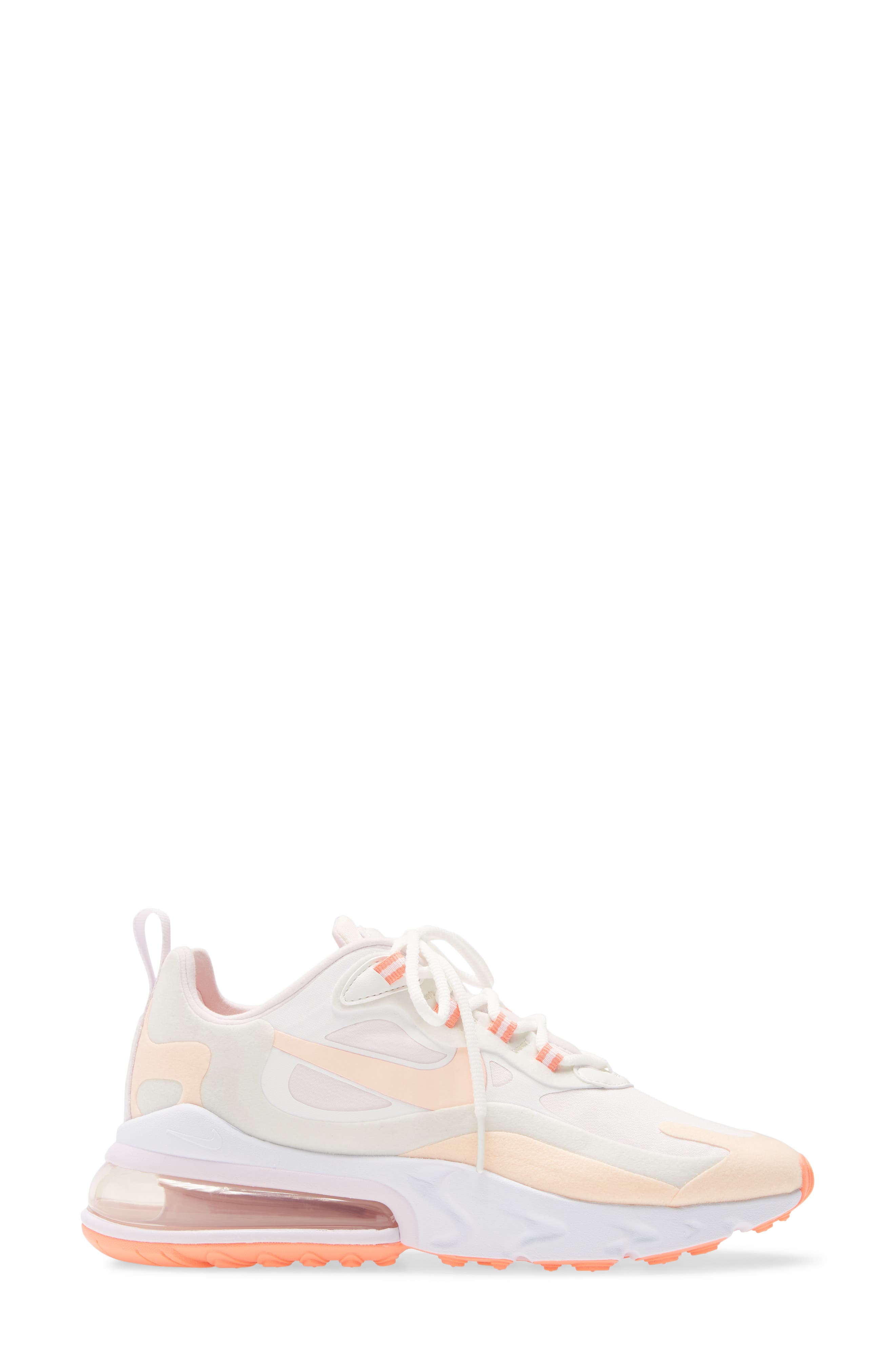 Air Max 270 React Sneaker, Alternate, color, WHITE/ CRIMSON/ LIGHT VIOLET