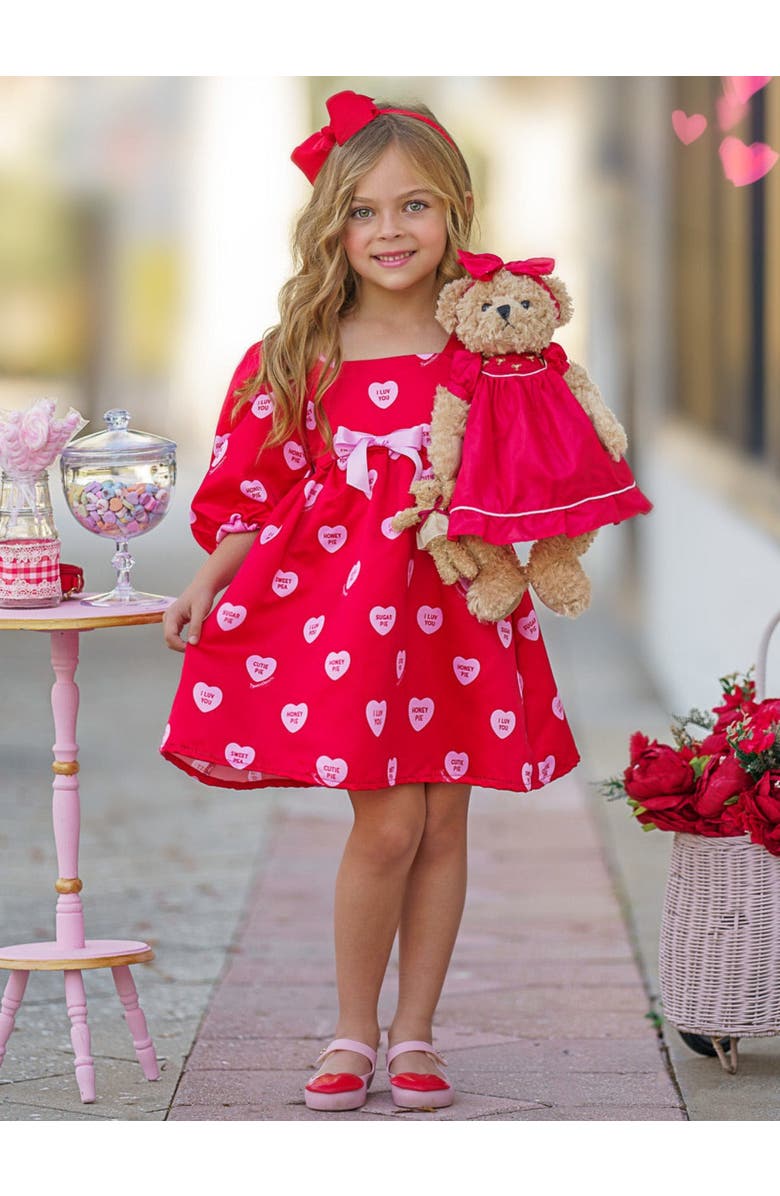 Mia Belle Girls Sweethearts Puff Sleeve Valentine's Day Dress, Alternate, color, Red