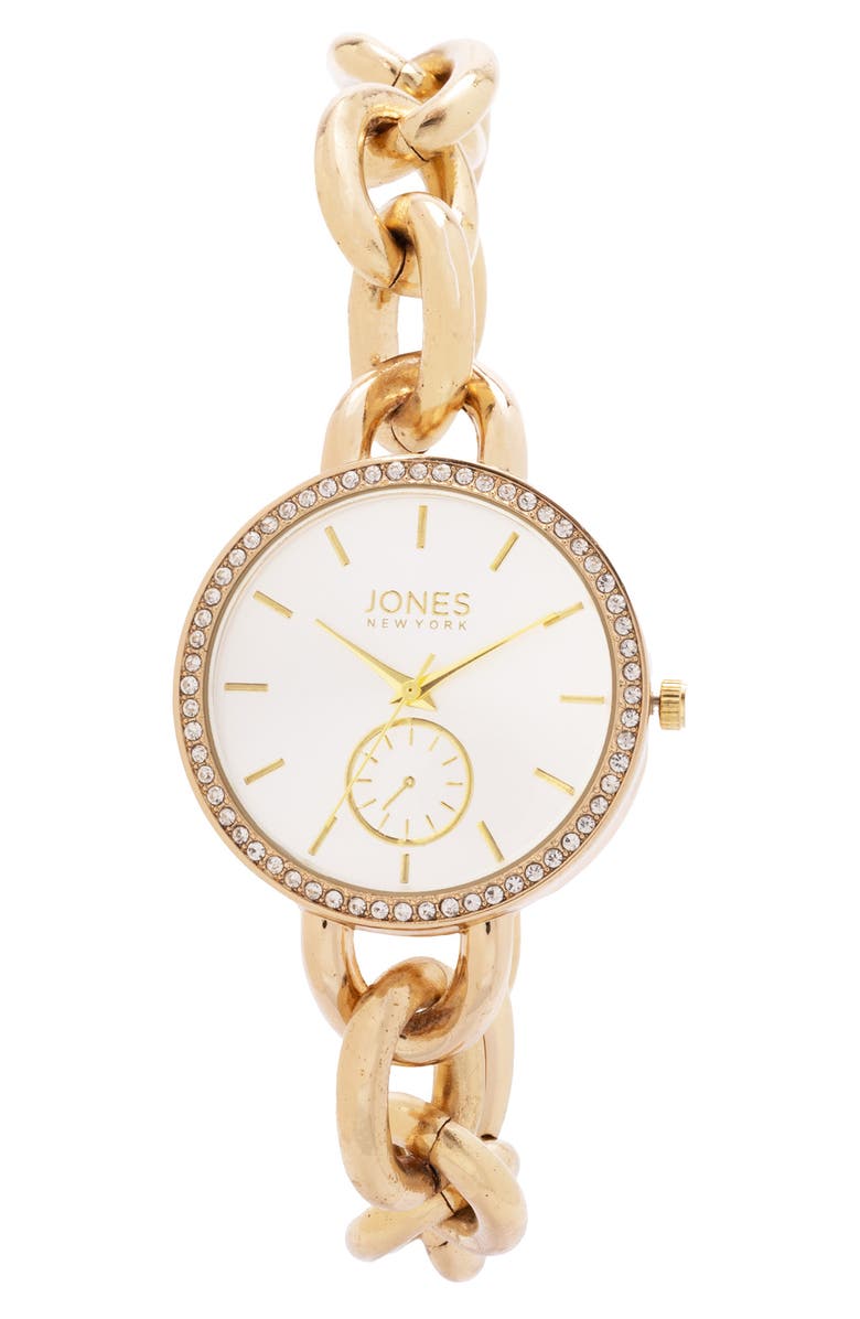 Jones New York Three-Hand Quartz Bracelet Watch & Chain Link Bracelet Set, 36mm, Alternate, color, Gold