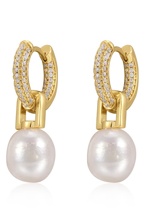 Amalfi Freshwater Pearl Pavé Drop Huggie Earrings