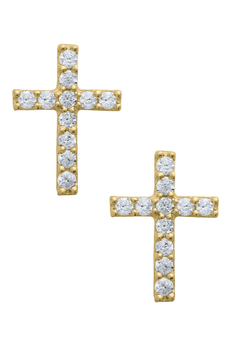 14K Gold & Cubic Zirconia Cross Stud Earrings, Main, color, GOLD