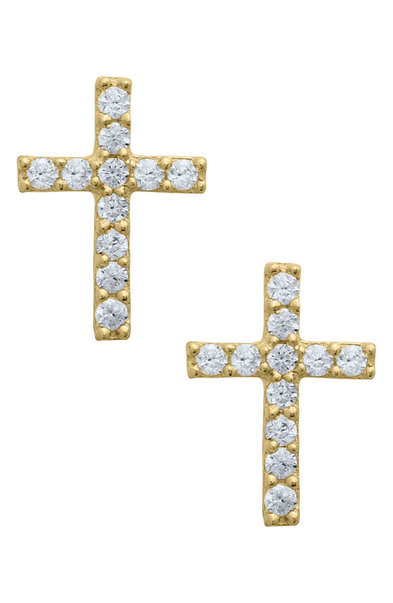 Mignonette 14K Gold & Cubic Zirconia Cross Stud Earrings, Main, color, Gold