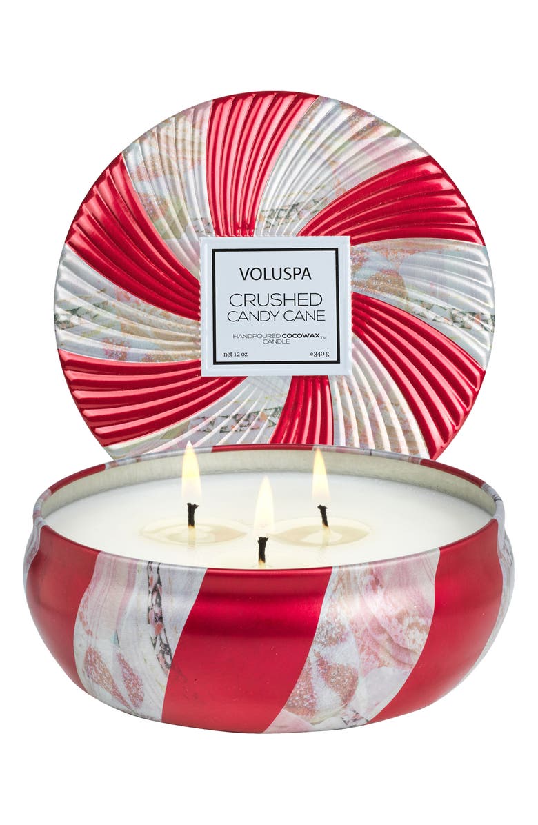 Voluspa Crushed Candy Cane 3-Wick Decorative Tin Candle, Alternate, color,