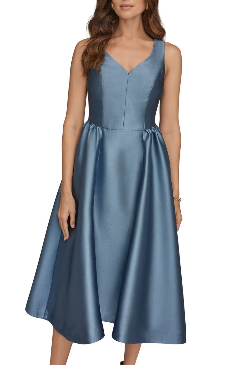 Satin A-Line Midi Dress, Alternate, color, WASHED INDIGO