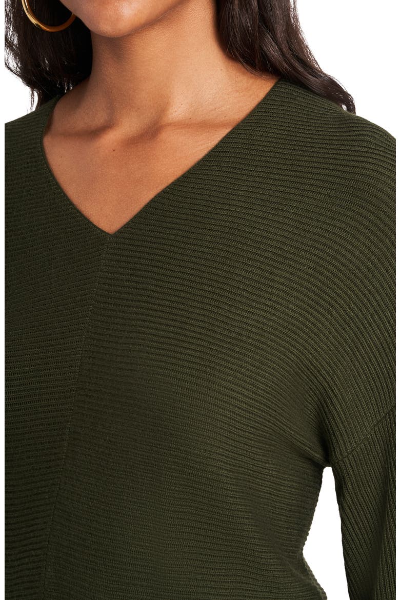 Ribbed Balloon Sleeve Cotton Blend Sweater, Alternate, color, OLIVE TREE