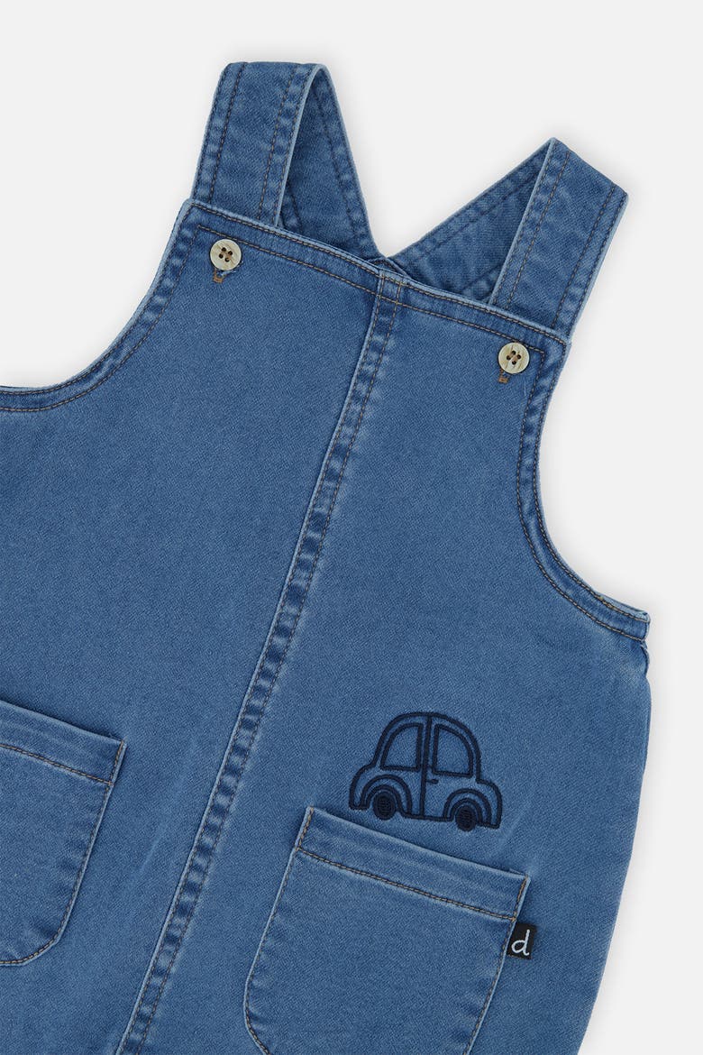 French Terry Denim Car Embroidery Adjustable Strap Overall, Alternate, color, Light Blue Denim
