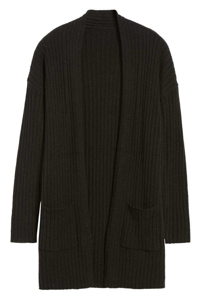 Rib Knit Cardigan, Alternate, color, BLACK