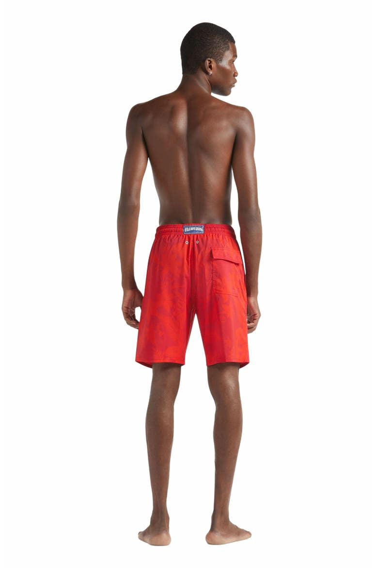 Men's Flower Power Long Stretch Swim Shorts, Alternate, color, LIPSTICK