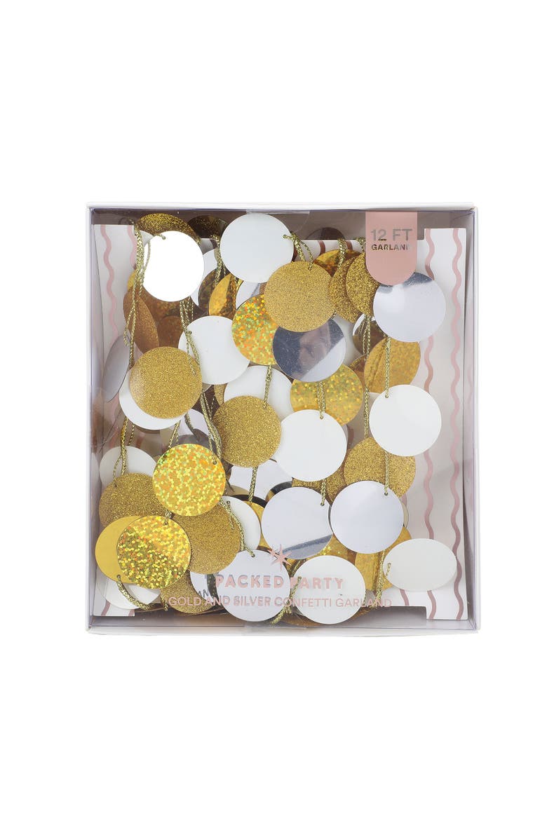 Metallic Silver and Gold Confetti Garland - 12 Foot Foil Dot Strand for Birthday, Holiday, and Wedding Backdrop Décor, Alternate, color, Multicolor