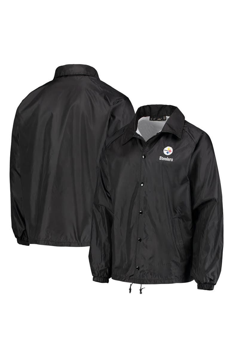 DUNBROOKE Men's Black Pittsburgh Steelers Coaches Classic Raglan Full-Snap Windbreaker Jacket, Alternate, color, 