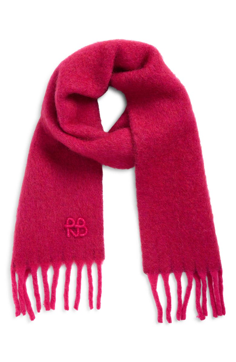 Ruslan Baginskiy Monogram Embroidered Wool Blend Fringe Scarf, Alternate, color, Pink