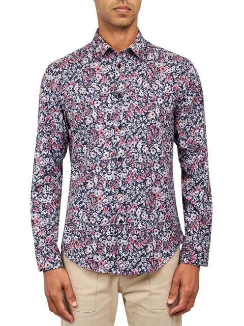 Slim Fit Floral 4-Way Stretch Performance Long Sleeve Shirt