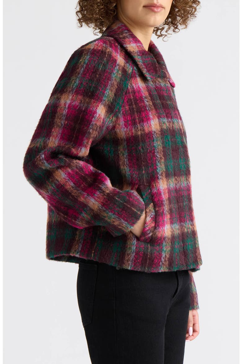 Skye Brushed Faux Wool Plaid Jacket, Alternate, color, FUCHSIA PLAID