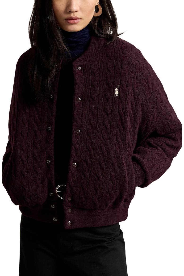 Cable Wool & Cashmere Jacket, Main, color, DAMSON MELANGE