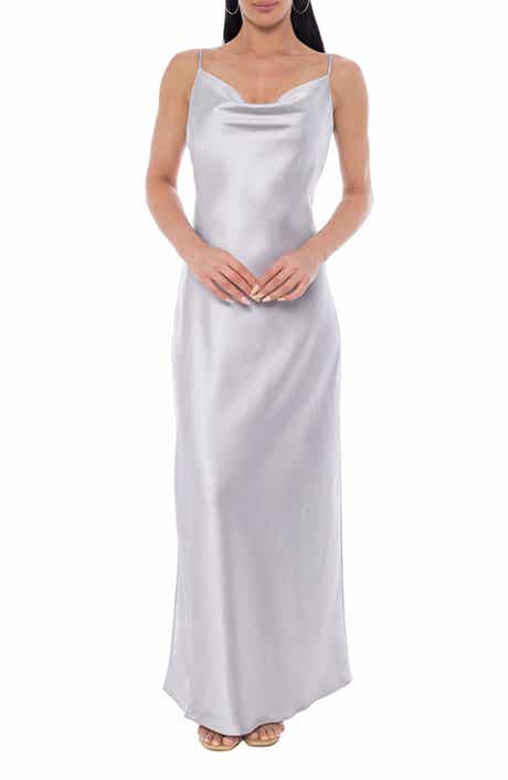 Sleeveless Cowl Neck Satin Maxi Dress