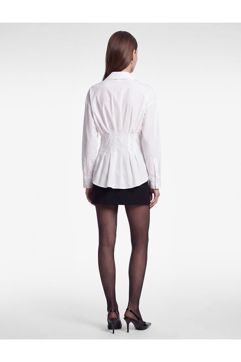 Pleated Waist Long Sleeve Lapel Poplin Shirt, Alternate, color, OFF WHITE