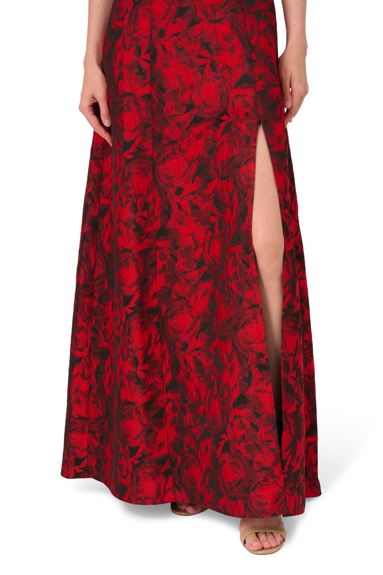 Beaded Jacquard Ballgown, Alternate, color, BLACK/ RED