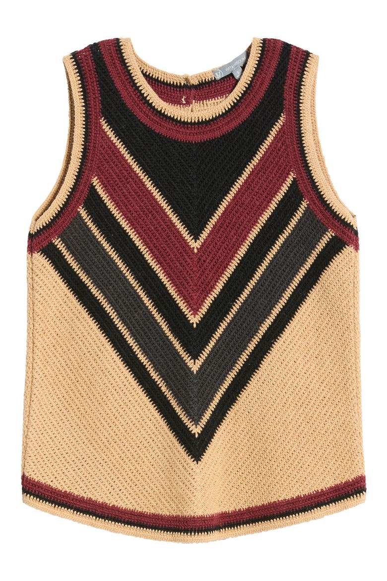 Chevron Sleeveless Sweater, Alternate, color, GOLDEN BEIGE/ FIRED BRICK