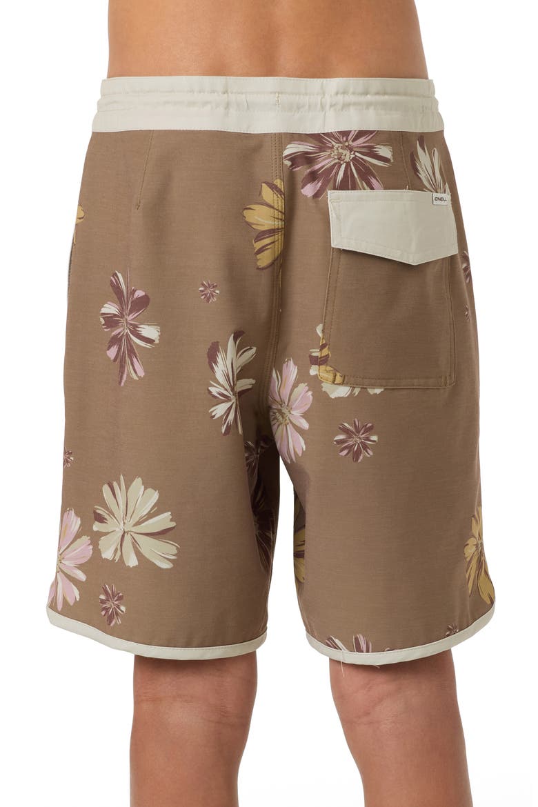 Kids' Cruzer Stripe Scallop Board Shorts, Alternate, color, DARK KHAKI