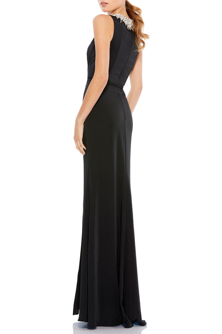 Beaded Collar Column Gown, Alternate, color, BLACK
