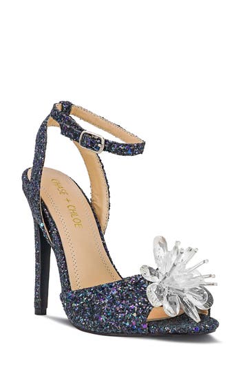 Chase & Chloe Chase And Chloe Lotus Crystal Cluster Ankle Strap Sandal