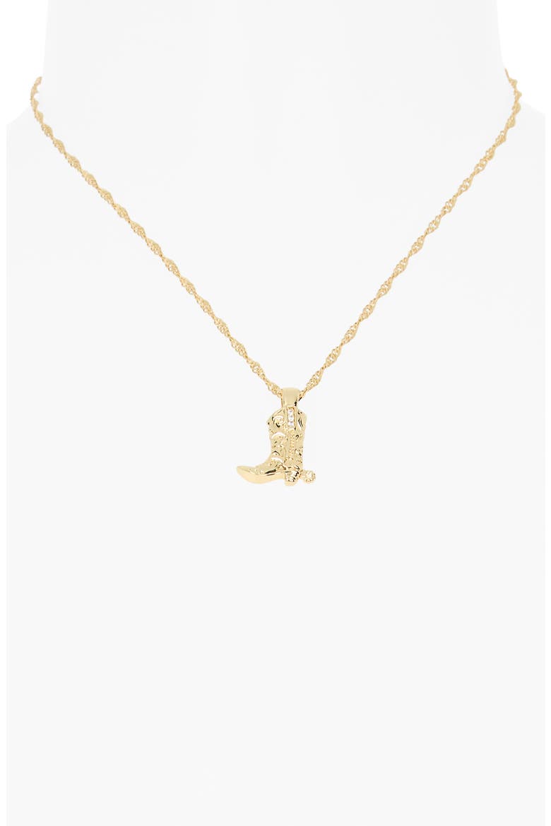 Cubic Zirconia Cowboy Boot Pendant Necklace, Alternate, color, CLEAR- GOLD