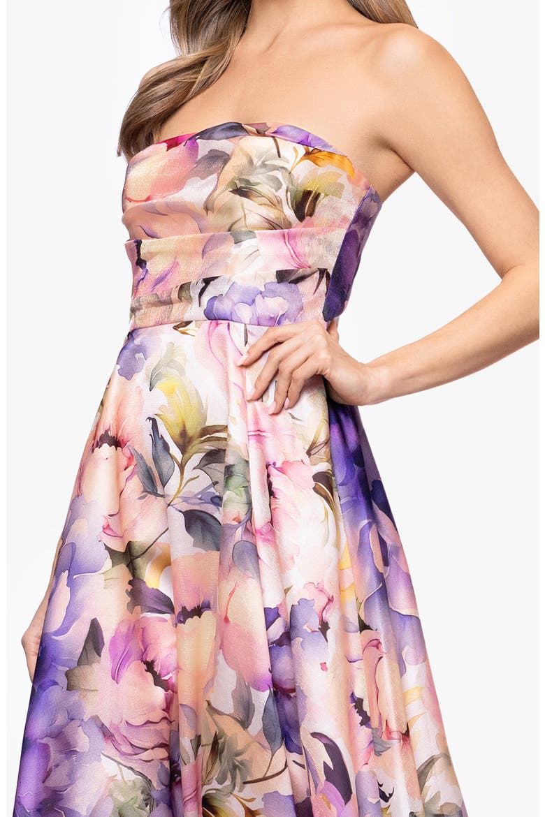 Floral Strapless Organza Gown, Alternate, color, BLUSH/ MULTI