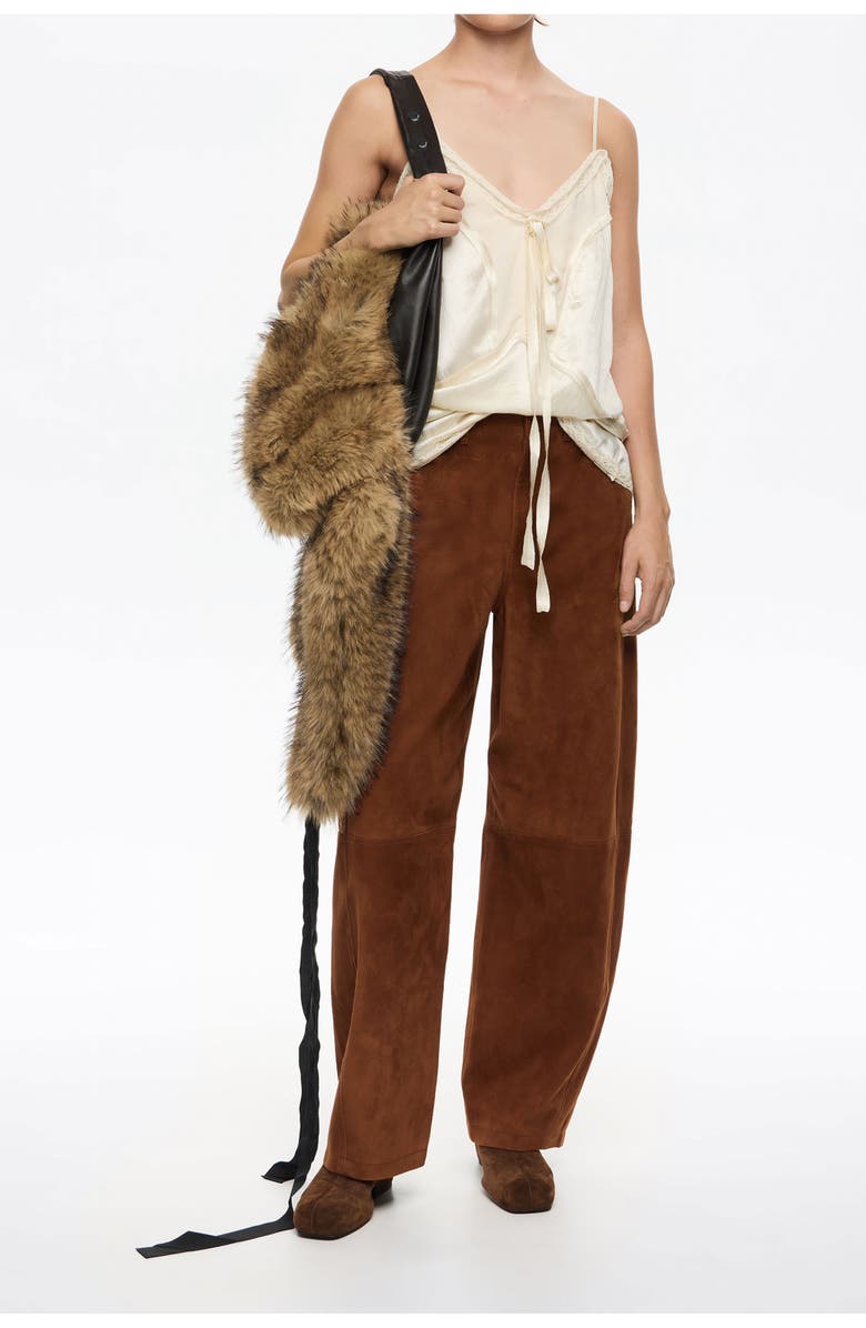 Bimba y Lola Leather Barrel Leg Trousers, Alternate, color, Caramel
