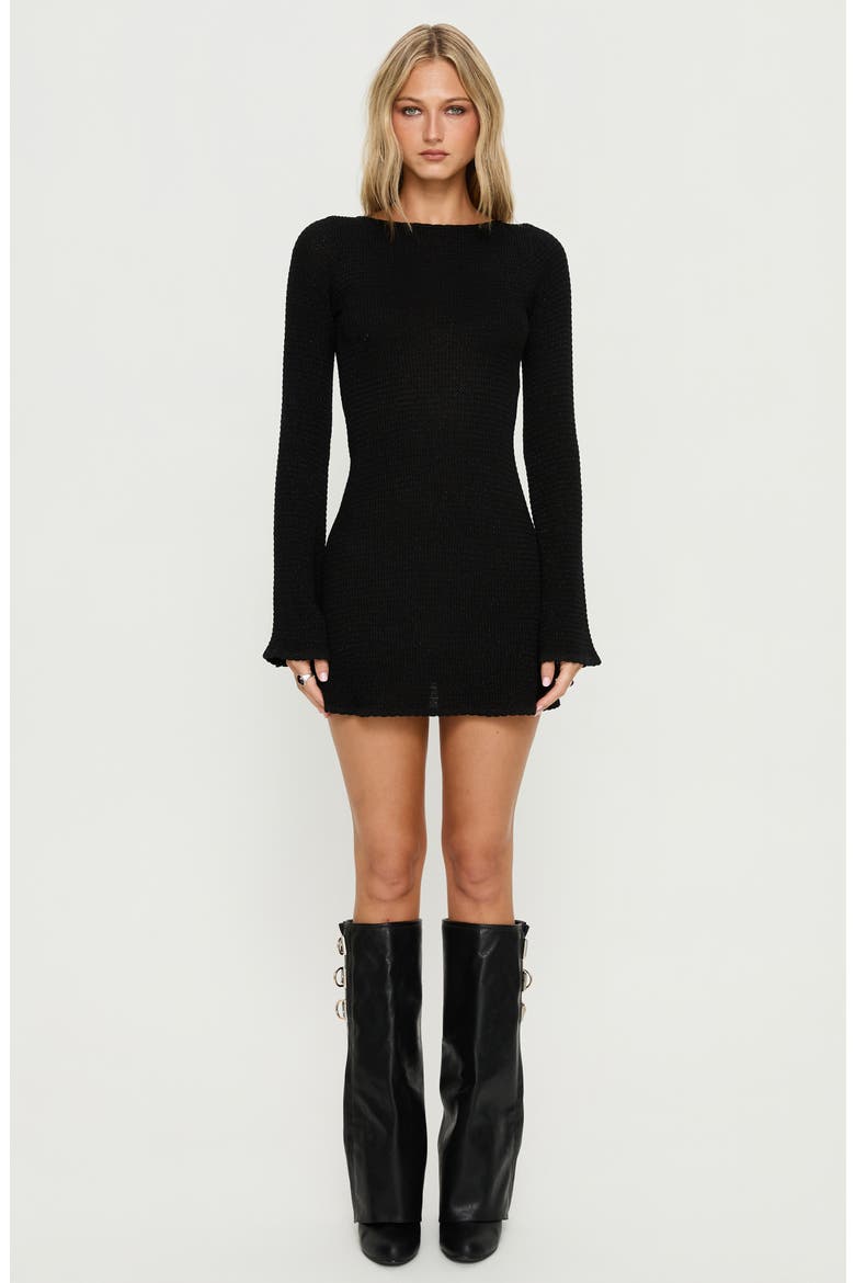Rhapsody Metallic Back Cutout Long Sleeve Sweater Minidress, Alternate, color, BLACK