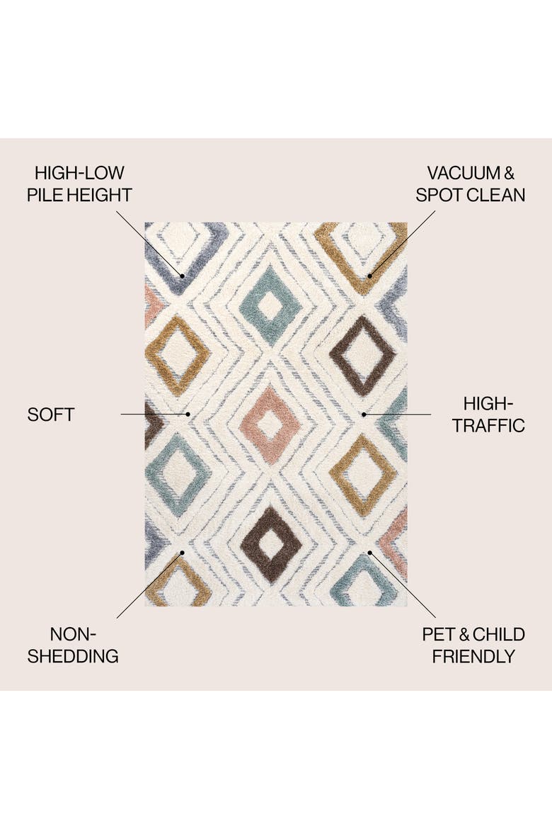 Amira Diamond  High-Low Area Rug, Alternate, color, Multi/Cream