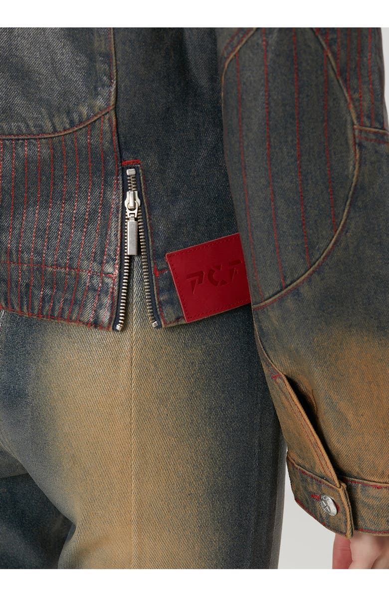 PCFG Pure Cotton Faded Motorcycle Denim Jacket, Alternate, color, Blue