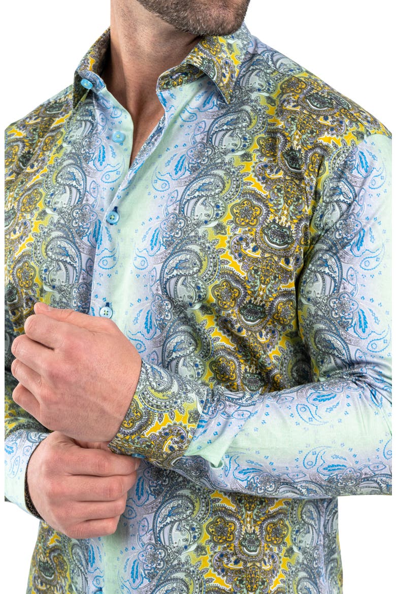 Fibonacci Paisleyluxe Green Contemporary Fit Button-Up Shirt, Alternate, color, GREEN